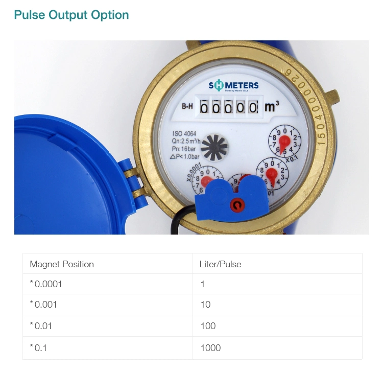 R160 Class C Reed Switch Brass Body Dry Dial Cold Multi Jet Water Flow Meters